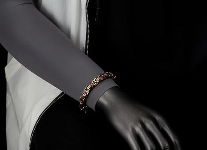 COOLSTEELANDBEYOND Mens Women New Stainless Steel Braided Link Bracelet Polished - color: L-Color: Brown Copper