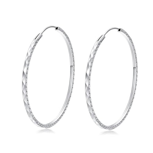 YFN Hoop Earrings Sterling Silver Polished Round Circle Endless Earrings Diameter 20,30,40,50,60,70,80mm - style: Diameter 45mm Hoop Earrings
