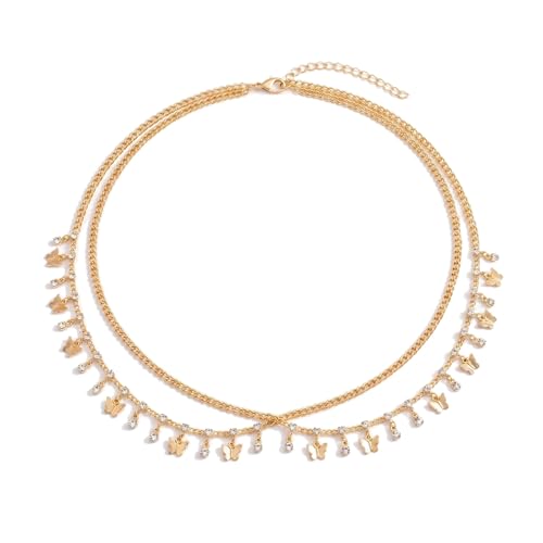Layered Belly Waist Chain for Women - color: Gold Butterfly CZ Belly Chain