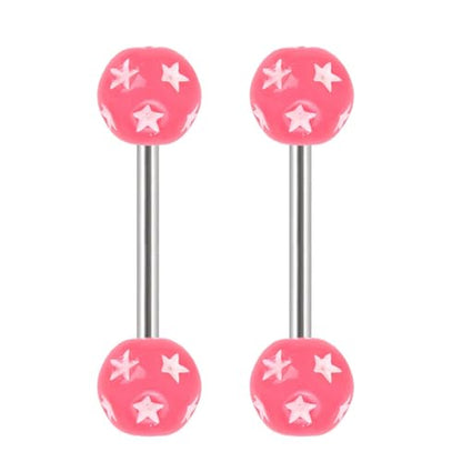 14G Acrylic Round Ball Star Tongue Rings Nipple Rings for Women 316L Stainless Steel Tongue Piercing Barbell Cute Tongue Studs Nipplerings Body Piercing Jewelry 16mm - color: Pink