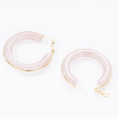 Chunky Gold Resin Hoop Earrings Leverback Statement Huggie Hoops Dangle Drop Dressy Earring Prom Festival Vacation Jewelry for Women - color: Pink, size: Hoop