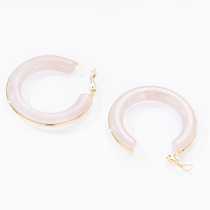 Chunky Gold Resin Hoop Earrings Leverback Statement Huggie Hoops Dangle Drop Dressy Earring Prom Festival Vacation Jewelry for Women - color: Pink, size: Hoop