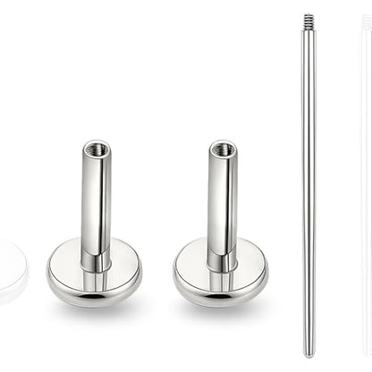 limerencia 16G/18G Hypoallergenic Internal Threaded Titanium Bar Post Replacement,Flat Back Stud Earrings Post Medusa Helix Couch Labret Bar for Women Men Sensitive Ears(A Pair) - color: silver tone, size: 16G-7mm