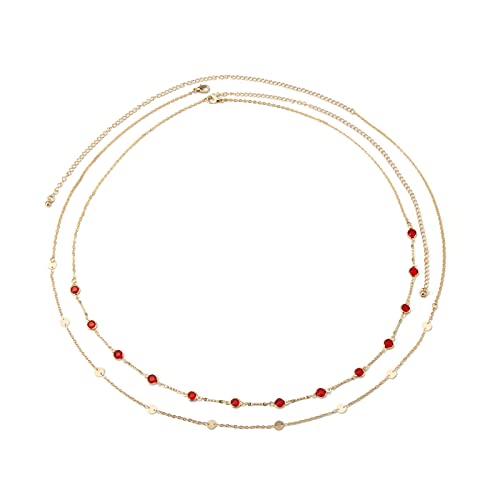 Sexy Multi-Layered Waist Chain Bikini Bead Belly Chain Summer Sequin Waist Chain Beach Crystal Waist Body Chain for Women - color: Red