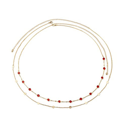 Sexy Multi-Layered Waist Chain Bikini Bead Belly Chain Summer Sequin Waist Chain Beach Crystal Waist Body Chain for Women - color: Red