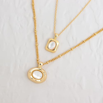 Jean Beau Gold Stone Pendant Necklaces for Women, Chunky Gemstone Dangle Necklace Wedding Prom Fashion Jewelry Gift - color: Pearl