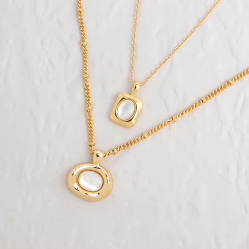 Jean Beau Gold Stone Pendant Necklaces for Women, Chunky Gemstone Dangle Necklace Wedding Prom Fashion Jewelry Gift - color: Square Pearl