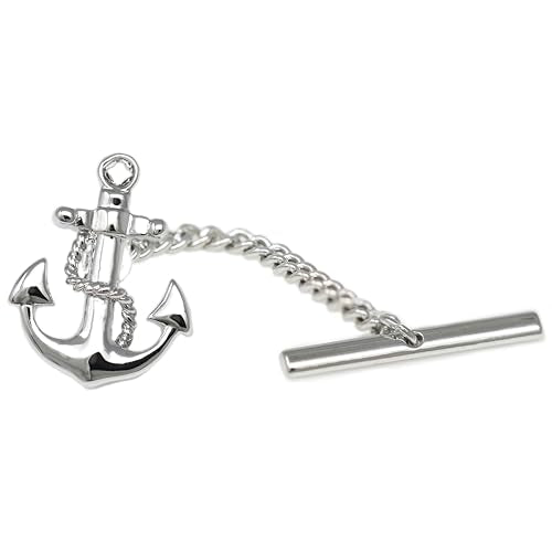 Men’s Tie Tack Tie Pin with Chain – Classic Lapel Pin Accessory for Dress Shirts, Suits & Formal Wear - style: Anchor