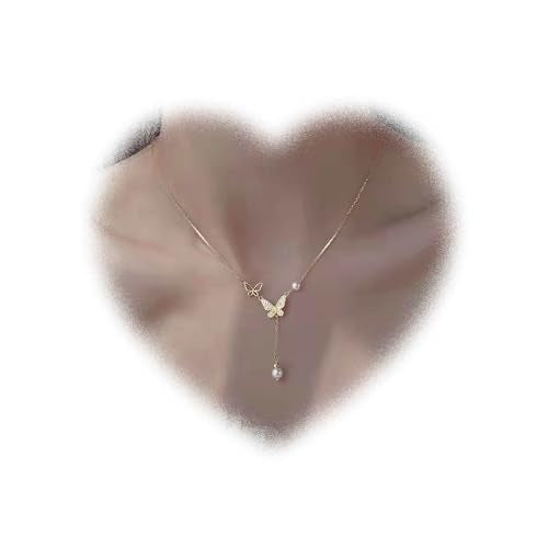 Bohemian Butterfly Pendant Necklace Teardrop Pearl Y Necklace Chain Vintage Pearl Y Lariat Necklace Pearl Y Drop Chain Necklace Gold Butterfly Sweater Chain Necklace Jewelry for Women and Te