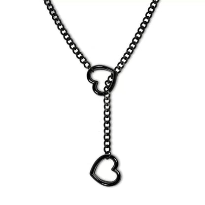 Choker Necklace for Women Gothic Goth Stainless Steel Slip Chain Chunky Long Drop Mens Punk Necklace Jewelry Gift - style: Black Heart