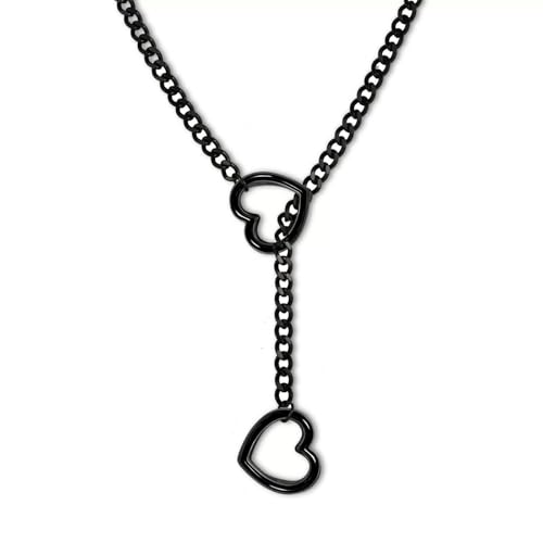 Choker Necklace for Women Gothic Goth Stainless Steel Slip Chain Chunky Long Drop Mens Punk Necklace Jewelry Gift - style: Black Heart