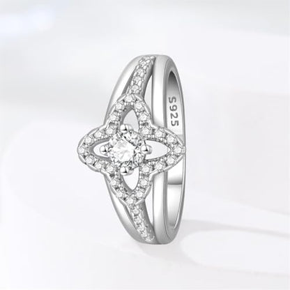 KUNSIR 925 Sterling Silver Rings Classic Cubic Zirconia Eternity Promise Statement Anniversary Wedding Bands Engagement Rings for Women Infinity Forever Love Ring Size 7-9 - style: Four Leaf Clover Ring