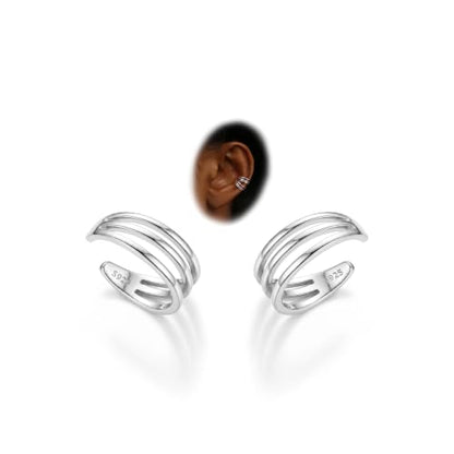 Subiceto 925 Sterling Silver Ear Cuffs Non Piercing - Adjustable Hypoallergenic 14K Gold Plated Clip On Earrings for Women Cubic Zirconia Silver Ear Cuff Helix Cartilage Fake Piercing - color: 08 Three Hoop Silver Tone