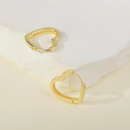 Me&Hz Gold Huggie Earrings Small Huggie Hoop Earrings for Women 14K Gold Plated Hypoallergenic Cubic Zirconia Huggies Mini Silver Hoop Earring for Women - color: Heart, Gold
