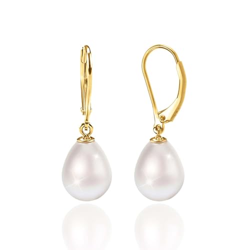 Freekiss Pearl Earrings for Women Trendy: Flat Back Stud Earrings 14K Gold Plated/925 Sterling Silver Freshwater Pearl Dangle Earrings Cute Bow Earrings Wedding Jewelry Birthday Gifts for Women Girls - style: leverback dangle earrings