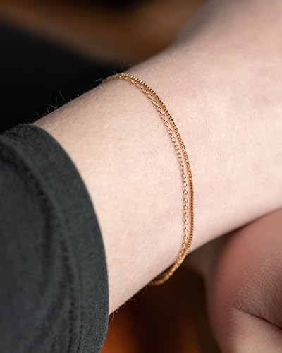 Timeless 18K Gold Vermeil Bracelet for Women, Hypoallergenic Nickel-Free Charm, Durable Everyday Jewelry Gift Tarnish-Resistant - style: Gold Duo Bracelet