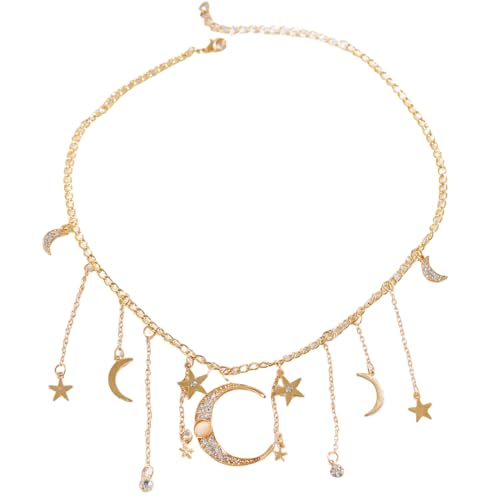 Moon Star Waist Chain for Women Gold/Silver Plated Metal Tassel Waist Chain Women Adjustable Bohemia Body Link Belts Body Belly Jewelry for Jeans Dresses - color: Gold