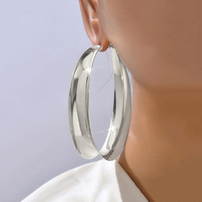 Big Gold Chunky Hoops Earrings for Women Trendy Large Wide Post Thick Drop Dangle Earrings Minimalist Statement Earrings Party Jewelry Gift - color: Big-Silver