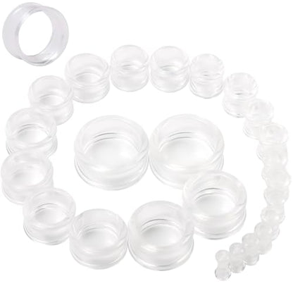 6G-26mm Acrylic Plastic Ear Gauges Tunnels Stretching Kit Double Flared Plugs Tunnels Expanders Stretcher Saddle Gauges Earrings for Men Women Black White Clear - color: Clear 6G-26mm