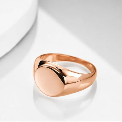 MYNENEY Stainless Steel Round Statement Pinky Signet Rings for Men Women - color: Rose Gold