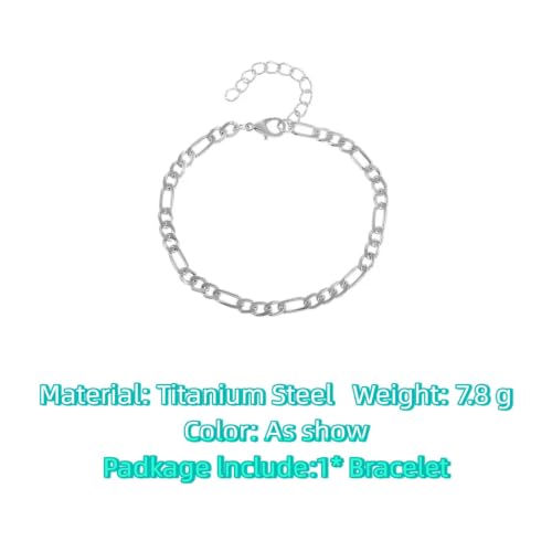 GAUEIOUR Silver Figaro Chain Bracelet for Women Men | Titanium Steel Figaro Minimalist Adjustable Hip Hop Punk Couple Friendship Male Female Birthday Bracelet Accessories