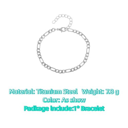 GAUEIOUR Silver Figaro Chain Bracelet for Women Men | Titanium Steel Figaro Minimalist Adjustable Hip Hop Punk Couple Friendship Male Female Birthday Bracelet Accessories