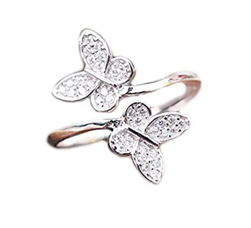 Koguxuix Fashion Jewelry 925 Sterling Silver CZ Crystal Cute Butterfly Open Adjustable Wedding Ring