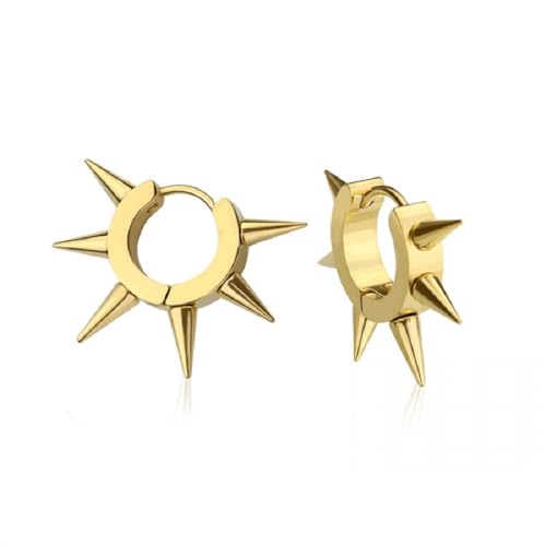 316L Stainless Steel Multi 6mm Spike Lined Huggie Hoop Earrings, Sold as a Pair - style: Gold Tone