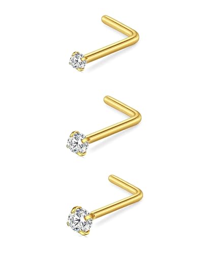 AMASIS Nose Rings and Nose Studs Set, Stainless Steel Hinged Nose Hoops and CZ Studs, Select Sizes and Styles for Nostril Septum Cartilage Piercing Jewelry - color: Gold, size: 3-Piece Studs,20Gauge,1.5/2/3mm