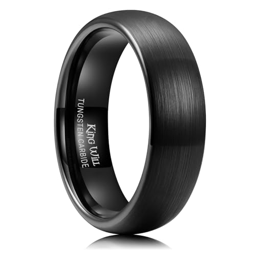 King Will Wedding Band for Men Women, 2/4/6/7/8mm Domed Matte Brushed Tungsten Carbide Rings, Solid/Dual Color Engagement Rings, Comfort Fit - color: Black-6mm