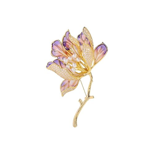 Crystal Flower Brooch Pins for Women Elegant Enamel Rhinestone Floral Brooches Pin Fashion Jewelry for Party Dance Wedding Banquet Brooch for Women Gift - color: Purple Enamel Flower