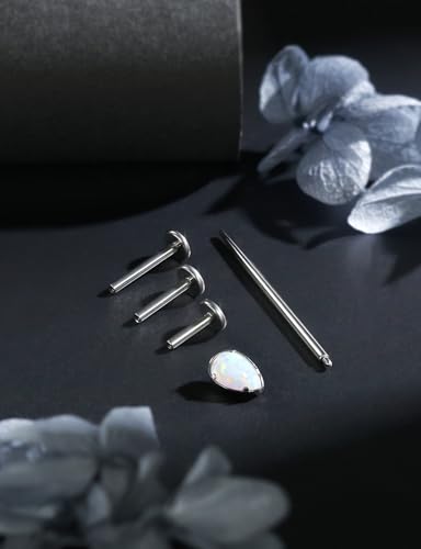 16G Astm F136 Titanium Internal Thread Flat Back Earrings Nose Studs Tragus Forward Helix Conch Cartilage Lobe Earrings Stud Medusa Labret Monroe Lip Ring Piercing Jewelry For Women Men - size: 16G--Style D-Opal