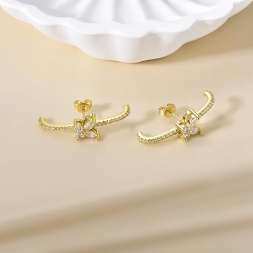 CZ Suspender Cuff Stud Earrings Wrap Earlobe Silver Post Cubic Zirconia Minimalist Jewelry for Women - color: Gold Butterfly CZ