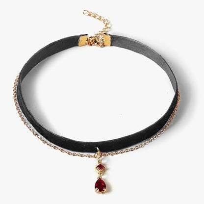 Fesciory Black Necklaces for Women, Adjustable Layered Velvet Leather Lace Collar Necklace, Goth Jewelry Gifts. - color: Red Pendant