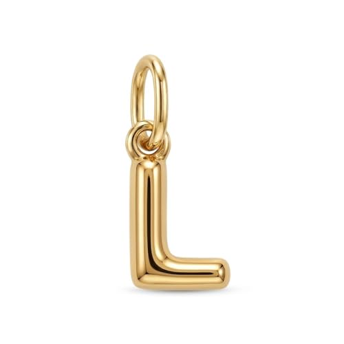Gold Puffed Initial Letter Charm - 10 Karat Gold - 3D Bubble Letter Pendant - style: Letter l