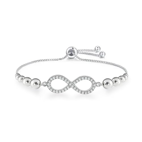 Charmsy 925 Sterling Silver Sliding Bolo Bracelet for Women | Women's Italian Handmade Adjustable Bolo Bead Ball Slider Bracelet - style: Bead Zirconia Infinity