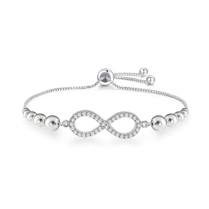 Charmsy 925 Sterling Silver Sliding Bolo Bracelet for Women | Women's Italian Handmade Adjustable Bolo Bead Ball Slider Bracelet - style: Bead Zirconia Infinity