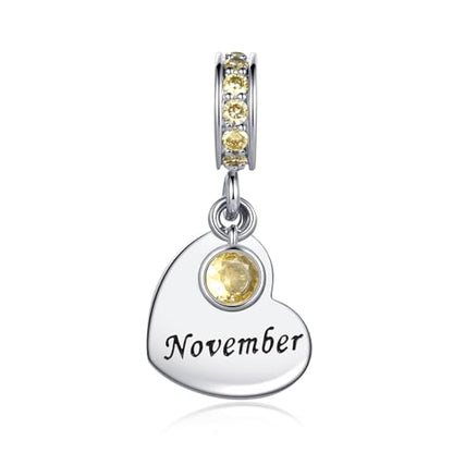 NARTGO January-December Birthstone Birthday Charm Heart Dangle Beads Jewelry Gift for Women Compatible with Pandora Bracelets & Necklaces - style: November Birthstone