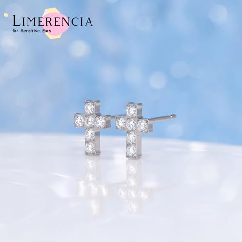 Limerencia G23 Pure Titanium Hypoallergenic Earrings | F136 Implant Grade Titanium Jewelry for Sensitive Ears - color: Cross CZ Silver