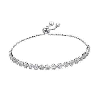 LeCalla 925 Sterling Silver Sliding Bolo Bracelet | Adjustable Beaded Tennis Bracelets for Women | Adjustable Slider Bolo Bracelets Gifts for Her - color: Flower Shaped CZ