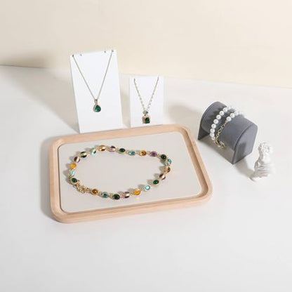 velvet Jewelry organizer tray, Beech wood Jewelry Display Plate, Beige Jewelry Viewing Tray, Jewelry showcase tray for Necklace Bracelet Ring Earring stand holder (Cream-Large, 9.8x 7.1 in) - size: Large