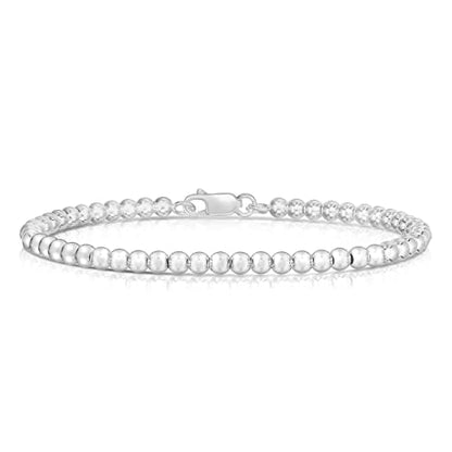925 Sterling Silver 4MM-10M Italian Bead Ball Chain Bracelet- Handmade Bead Italian Bracelet, Silver Bead Bracelet For Women, 6.5, 7, 7.5, 8 Inch Bracelets - style: 3MM