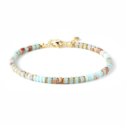 XIJIN Natural Stone Beaded Anklets for Women Handmade Beach Boho Turquoise Beads Ankle Bracelet Jewelry Gift for Her - color: P