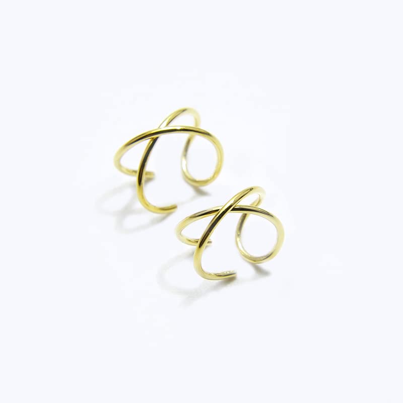 4PCS Helix Ear Cuff Cartilage Earring No Piercing Earcuff, 925 Sterling Silver,14K Gold Simple Criss Cross Double Lines Adjustable Ear Cuffs Minimalist Women Girls Men Clip On adornment Set - color: gold