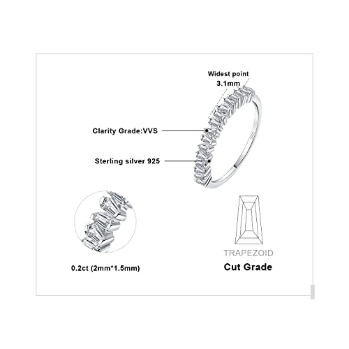 JewelryPalace Princess Emerald Cut CZ Stackable Wedding Ring Eternity Bands for Women, Cubic Zirconia 925 Sterling Silver 14k Yellow Rose Gold Plated Promise Ring for Her, 4pc Anniversary Ring Sets - color: Q-1Pc-Trapezoid Cut-Sterling Silver