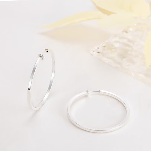 Clip On Hoop Earrings For Women No Piercing Earrrings Spring Hoops for Non-Pierced Ears - color: 4cm/1.57"-silver