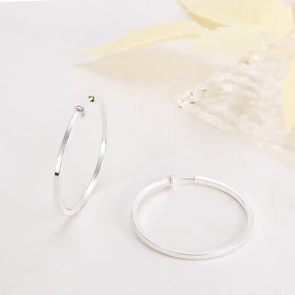 Clip On Hoop Earrings For Women No Piercing Earrrings Spring Hoops for Non-Pierced Ears - color: 4cm/1.57"-silver
