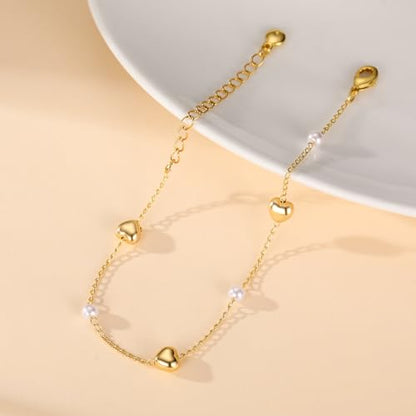 Gold Pearl Bracelet for Women, 18K Gold Plated Dainty Pearls Beaded Chain Bracelet Jewelry Gifts for Women - color: E-Gold 5