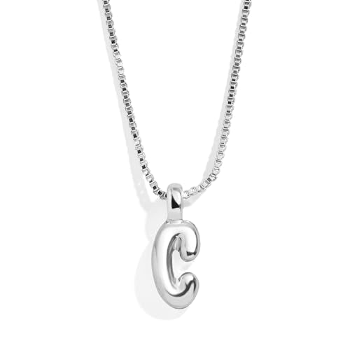 BaubleBar Gold-Plated Initial Necklace - Bubble or Signature Letter Pendant, 17-Inch Chain Necklace with Lobster Clasp, Fashion Jewelry, Perfect Personalized Gift for Women - color: C