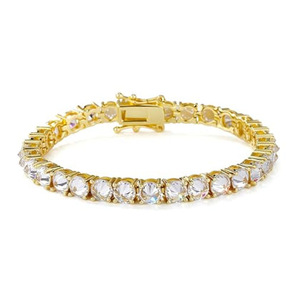 TOPGRILLZ Tennis Bracelets for Women Men, 1 Row 5 mm Cubic Zirconia Bracelet, Iced out Reverse-Set Stone, Box Clasp Anniversary Fashion Jewelry 7-8 Inches - color: Gold Clear